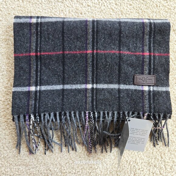 Hickey Freeman Other - NWT Wool Cashmere Scarf Plaid Grey Red Hickey Freeman
